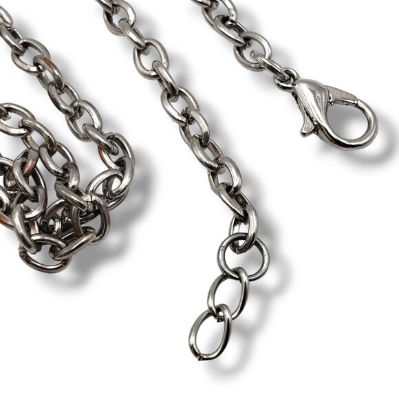 Black Cabachon Floral Pendant Silver Tone Chain Adjustable Length - Picture 6 of 9